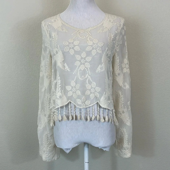 Chelsea and Violet sheer lace long sleeve top size small - Picture 1 of 8